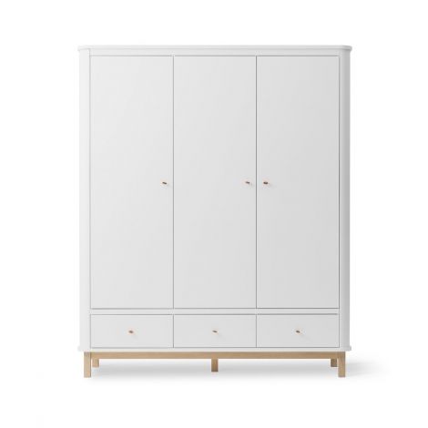 Wood Riidekapp 3 uksega - Oliver Furniture-Valge/tamm