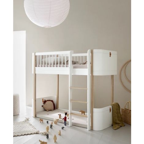 Wood Mini+ võrevoodi koos lastekomplektiga madala ühekohalise narivoodi jaoks - Oliver Furniture-Valge/tamm